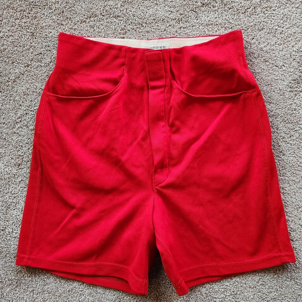 Vintage 70s Sand Knit Red Shorts Bright cherry red color Medium